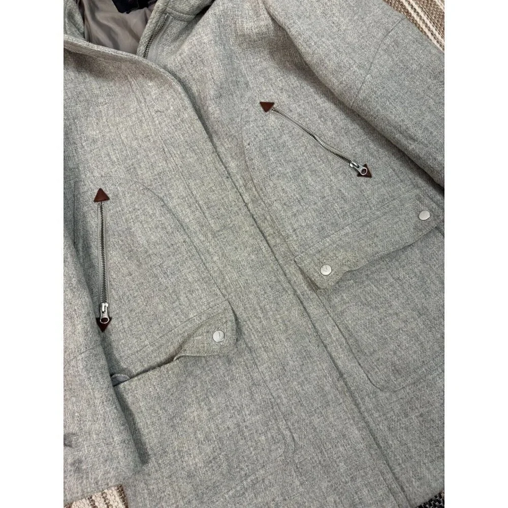 J. Crew Womens‎ Italian Wool Hooded Long Sleeve Full Zip Grey Chateau Parka 16 T